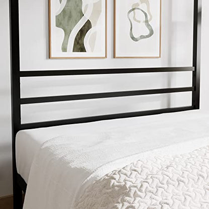 Queen Size Metal Canopy Bed Frame, Heavy-Duty Support, Black, view 5