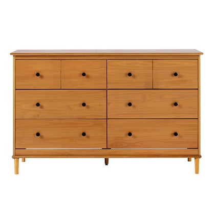 Modern 6-Drawer Solid Wood Dresser Bedroom Storage, 57 Inch, Caramel