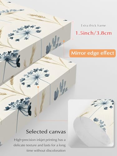 NuYeBiofx Watercolor Farm Dandelion Wheat Canvas Wall Art Prints,48"x32" Framed Picture Artwork Wild Flower on Beige Printed Canvas Oil Painting for Living Room Bedroom Office,Ready to Hang