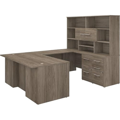 Bush Business Furniture Office 500 U Shaped Executive Desk with Drawers and Hutch, 72W, Modern Hickory
