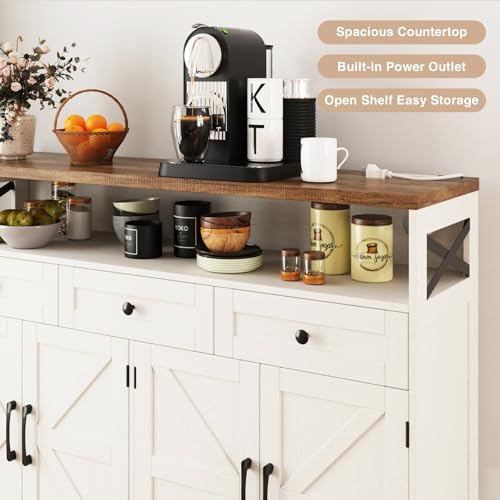51" Farmhouse Buffet Sideboard Cabinet with Storage, White Kitchen Storage, view 7