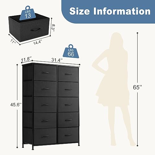 10 Drawer Tall Dresser for Bedroom & Living Room, Black, view 4