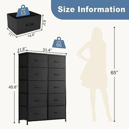10 Drawer Tall Dresser for Bedroom & Living Room, Black, view 4