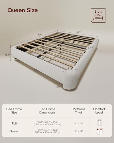 Cloud Platform Bed Frame Queen Size, Soft Boucle Bed Frame with Round Corner, view 3