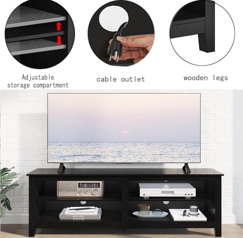 Gyger TV Stand for 65 inch TV with Storage,Modern TV Entertainment Center for Bedroom,TV Media Console Table with 4 Open Storage Shelve,55 inch Wood TV Cabinet Black