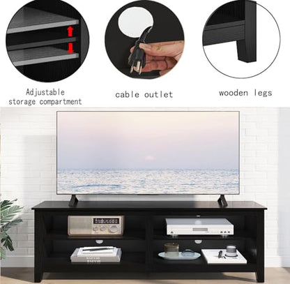 Gyger TV Stand for 65 inch TV with Storage,Modern TV Entertainment Center for Bedroom,TV Media Console Table with 4 Open Storage Shelve,55 inch Wood TV Cabinet Black