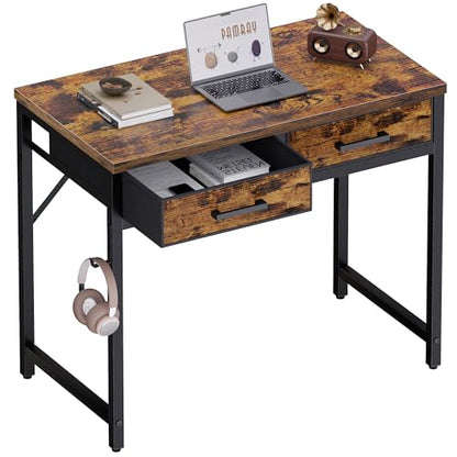 32 Inch Small Computer Desk with 2 Drawers for Bedroom Study Writing Home, view 2