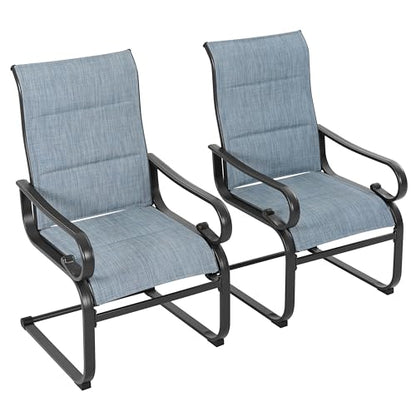 Padded Textilene Patio Dining Chairs Set of 2, C-Spring Patio Chairs with Curved Armrests, Powder-Coated Metal Frame Patio Furniture for Backyard Garden Poolside Lawn, Blue and Black