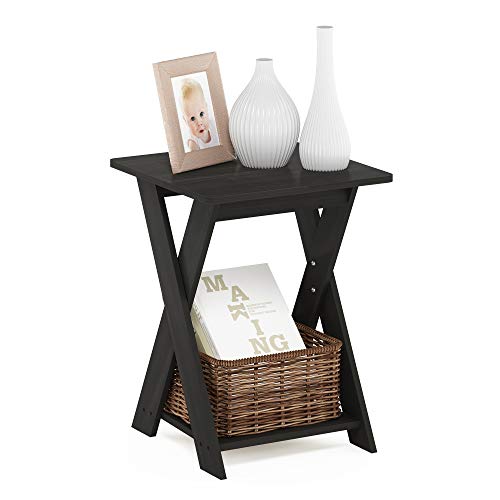 Modern Simplistic Side Table, 2-Tier Square End Table with Lower Open Shelf and X-Legs, Criss-Crossed Night Stand, Bedside Table, for Living Room, Bedroom, Espresso