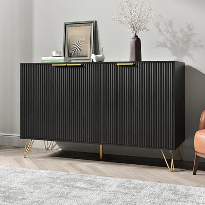 Storage Cabinet with 3 Doors, Sideboard Buffet Cabinet with Storage, Coffee Bar Cabinet with Metal Legs and Adjustable Shelf for Kitchen, Dining Room, Living Room, Office, Black