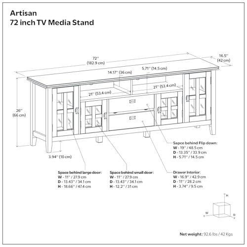Artisan 72" Wide Solid Wood TV Stand in Distressed Grey, view 4