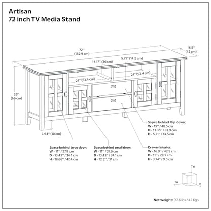 Artisan 72" Wide Solid Wood TV Stand in Distressed Grey, view 4