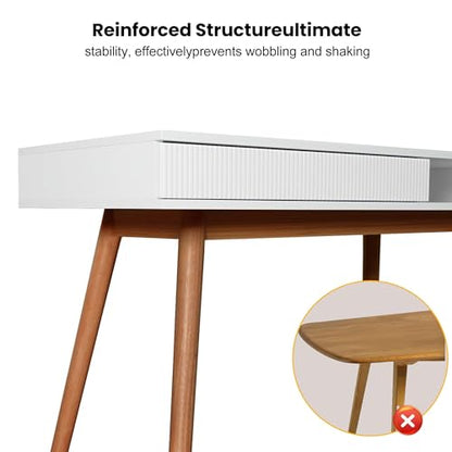 White Wood Desk with Drawer, 42" Mid Century Modern Writing Desk, view 6