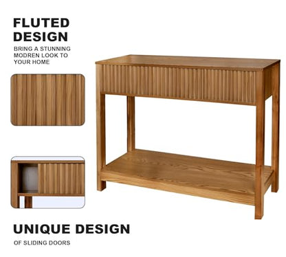 Fluted Console Table with Storage, 48" Long Entryway Slim Sofa Table Behind Couch Entry Tables, Narrow Wood Hallway Modern Living Room Couch Foyer Entrance Tables Brown