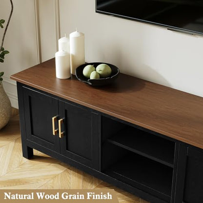 63" TV Stand, Farmhouse Entertainment Center with Storage，Black, view 4