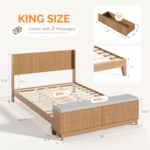 Fluted King Bed Frame with headboard and Storage Bench, view 3