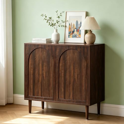 31.5” Dark Walnut Sideboard Buffet Cabinet with Storage Set of 3, view 6