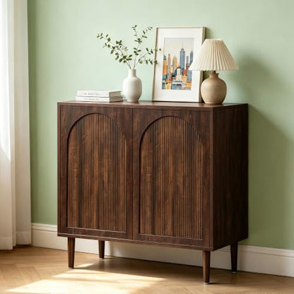 31.5” Dark Walnut Sideboard Buffet Cabinet with Storage Set of 3, view 6