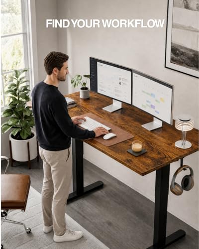 48x24 Electric Standing Desk with Cable Net, Rustic Brown, view 4