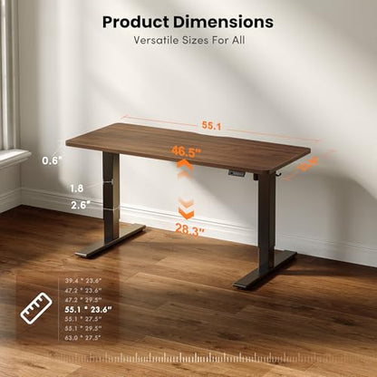 Electric Standing Desk 55 x 24 Inch, Height Adjustable Sit Stand Desk with Memory Presets, Splice Desktop Computer Desk for Home Office, Black Frame/Dark Walnut Top