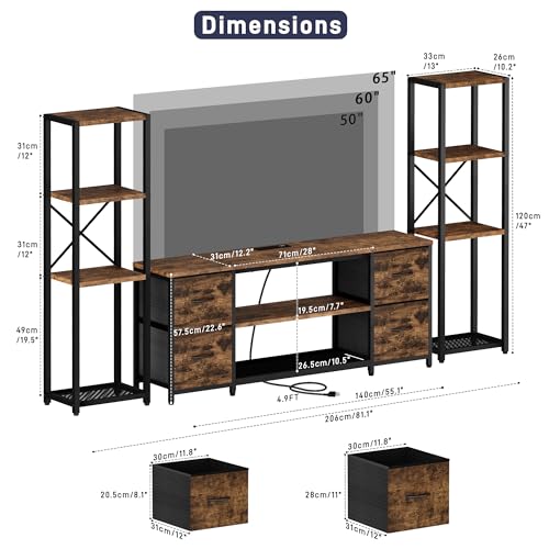 LED TV Stand Entertainment Center Bookshelf Combo with Charging Station, view 3