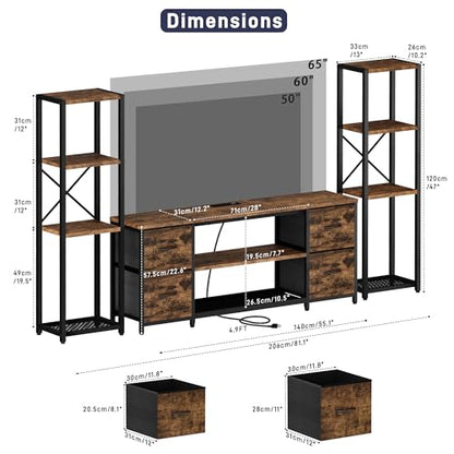 LED TV Stand Entertainment Center Bookshelf Combo with Charging Station, view 3