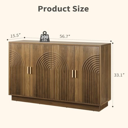 Fluted Sideboard Buffet Cabinet with Storage, view 3