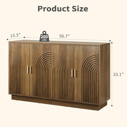 Fluted Sideboard Buffet Cabinet with Storage, view 3