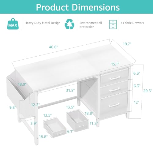 White Desk with File Drawers Cabinet, view 4