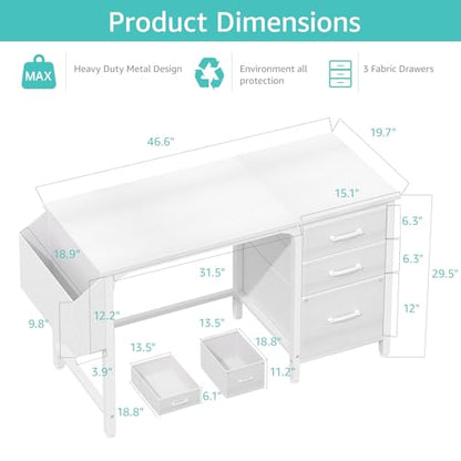 White Desk with File Drawers Cabinet, view 4