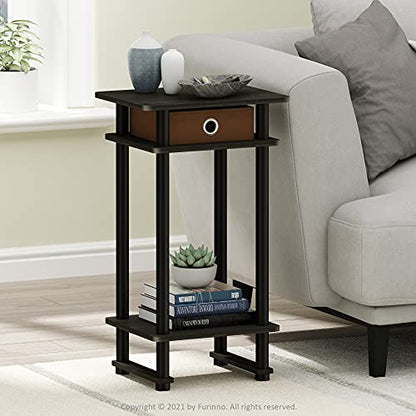 Turn-N-Tube End Table, 2-Pack, Espresso | Tall Narrow Modern End Table with Storage Bin, Open Shelf Night Stand, Bedside Table, for Living Room, Bedroom