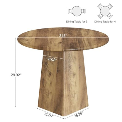 Tribesigns 31.5-Inch Round Dining Room Table for 2-4, Farmhouse Small Kitchen Dinner Table with Square Base for Dining Room Living Room, Rustic Brown