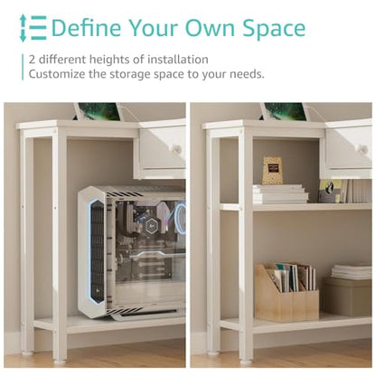 DLisiting Small White L Shaped Desk with Drawers & Storage Shelves, 40 Inch Corner Desk with Power Outlet for Small Space Home Office, Study Work PC Desks for Bedroom
