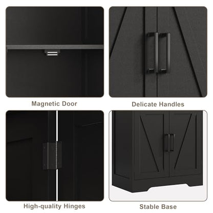 Bathroom Floor Cabinet, Farmhouse Bathroom Storage Cabinet with Doors and Adjustable Shelves, Freestanding Kitchen Pantry Cabinet, Cupboard for Living Room, Dining Room, Black