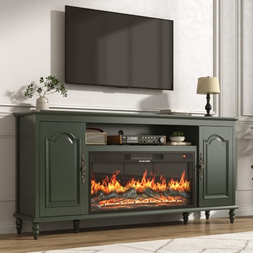 Modern Farmhouse Fireplace TV Stand for 80" TV, 70" Media Console, Green, view 2
