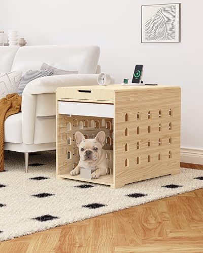 Modern Dog Crate Furniture with Charging Station – Wooden End Table Dog Crate, view 2