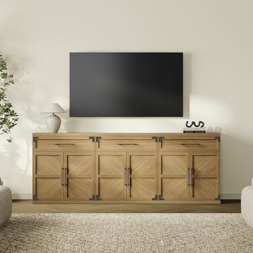 Buffet Cabinet with Drawer - Modern Sideboard Cabinet with Storage, Wide Credenza Storage Cabinet with Handle and Door, Sideboard Buffet Cabinets (1, Oak Brown)