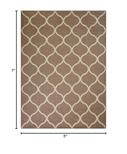Rebecca Moroccan Trellis Area Rugs - Made in USA - Low Pile, Non Slip, Pet-Friendly Mat for Bedroom, Office, Living & Dining Room, 5' x 7', Taupe