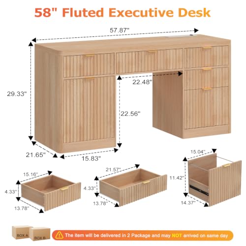 Fluted Executive Desk with Charging Station, view 3