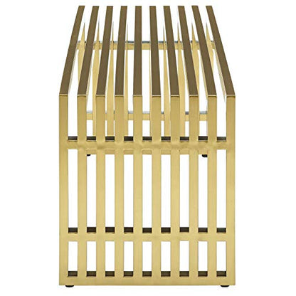 Gridiron Contemporary Modern Gold Stainless Steel Medium Bench, 46.5"