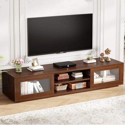 TV Stand for TVs up to 75", TV Cabinet with Storage, Walnut, 70 Inch, view 2