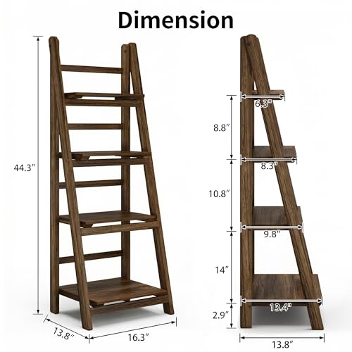 Ladder Shelf 4-Tier Foldable Solid Wood Bookshelf Plant Stand, view 4