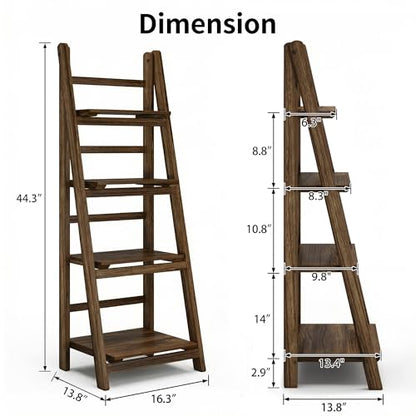 Ladder Shelf 4-Tier Foldable Solid Wood Bookshelf Plant Stand, view 4