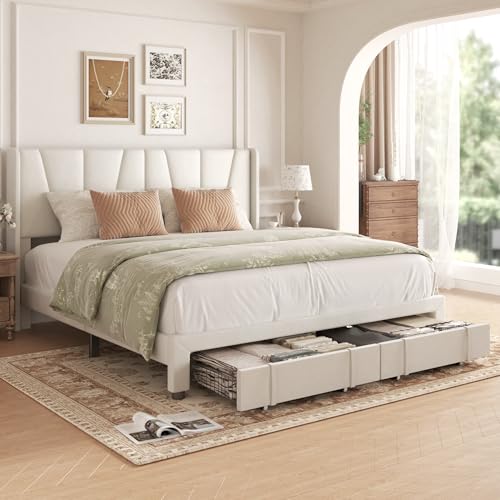 King Bed Frame with Storage Drawers, view 2