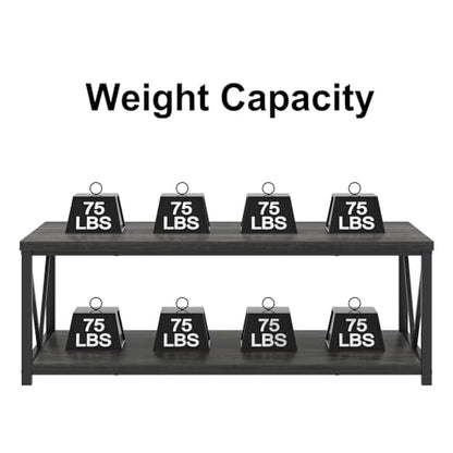 Industrial Coffee Table with Storage Shelf, Modern Rustic Wooden and Metal Rectangle Center Table for Living Room, Dark Gray, 47 Inch