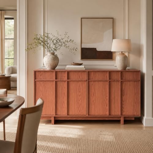 63" Sideboard Buffet Cabinet, Skeleton Lines Design, Cherry, view 7