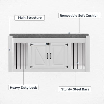 Dog Crate Furniture with Padded Seat, Luxury Wooden Dog Kennel, view 7
