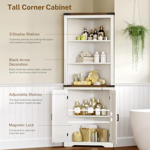 Farmhouse Corner Cabinet, 70" H Tall Corner Hutch with 5 Shelves & 2 Barn Doors, view 7
