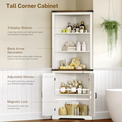 Farmhouse Corner Cabinet, 70" H Tall Corner Hutch with 5 Shelves & 2 Barn Doors, view 7