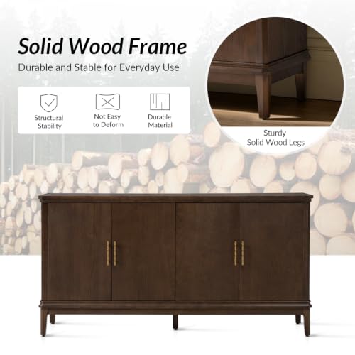 63“ Sideboard Buffet Cabinet with Storage, 4 Doors, Auburn, view 6